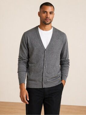 Esprit Men's Gray V-Neck Button-Front Cardigan - Size Medium